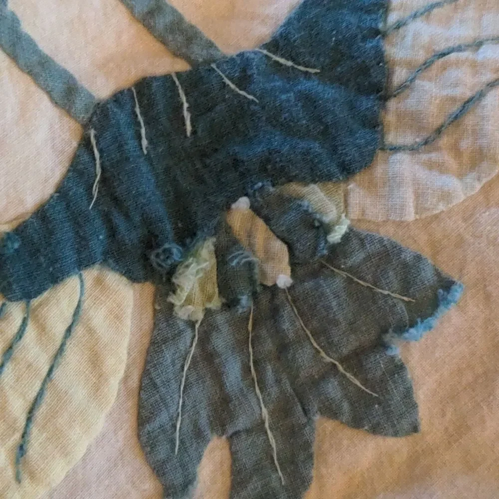 Vintage Yellow and‎ green hand embroidered table cloth